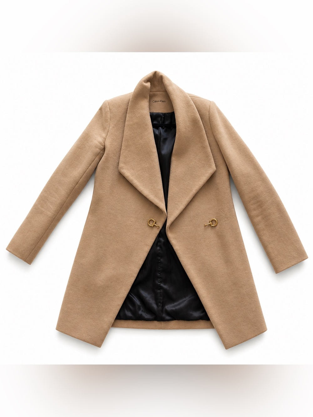Calvin Klein Women's Classic Wool Blend Coat, Classic Camel Tan Brown, size 6